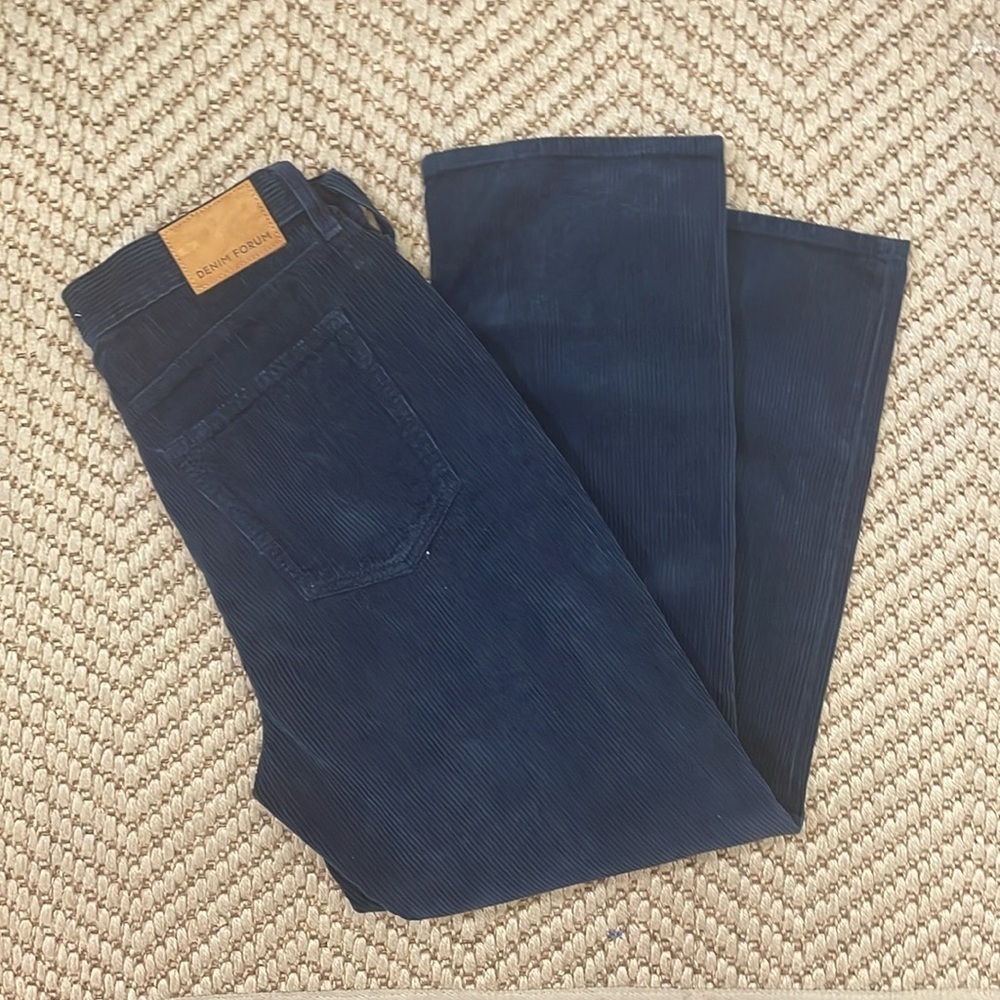 Aritzia Denim Forum Arlo High Rise Straight Corduroy Pants Navy 31x28